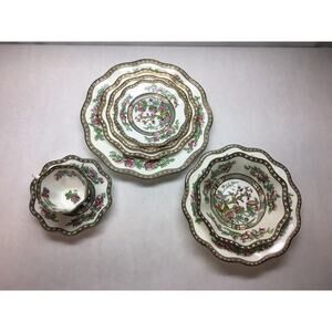 VINTAGE Coalport CHINA Indian Tree Pattern 9 Piece SETTING Plates BOWLS TEACUP
